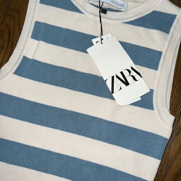 NWT Zara Womens Blue Striped Cropped Sweater Top Sz S - Picture 3 of 4